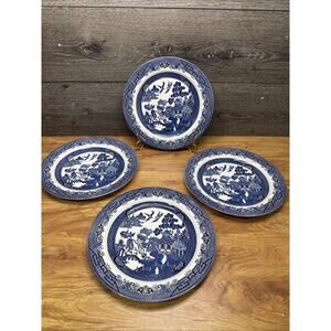 Churchill Blue Willow Dinner Plates 10.25" Made In England ~Set Of 4